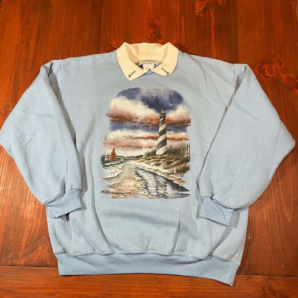 Anthony Richards Lighthouse Sweatshirt Size Large Blue Collared